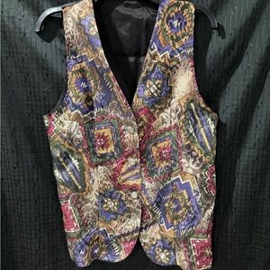 Vintage Toby Southwestern Tapestry Brocade Button-Up Vest Size 8